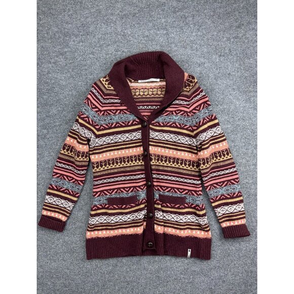 Woolrich Sweater Womens Medium Burgundy Shawl Collar Cardigan Fair Isle Buttons - Picture 1 of 8
